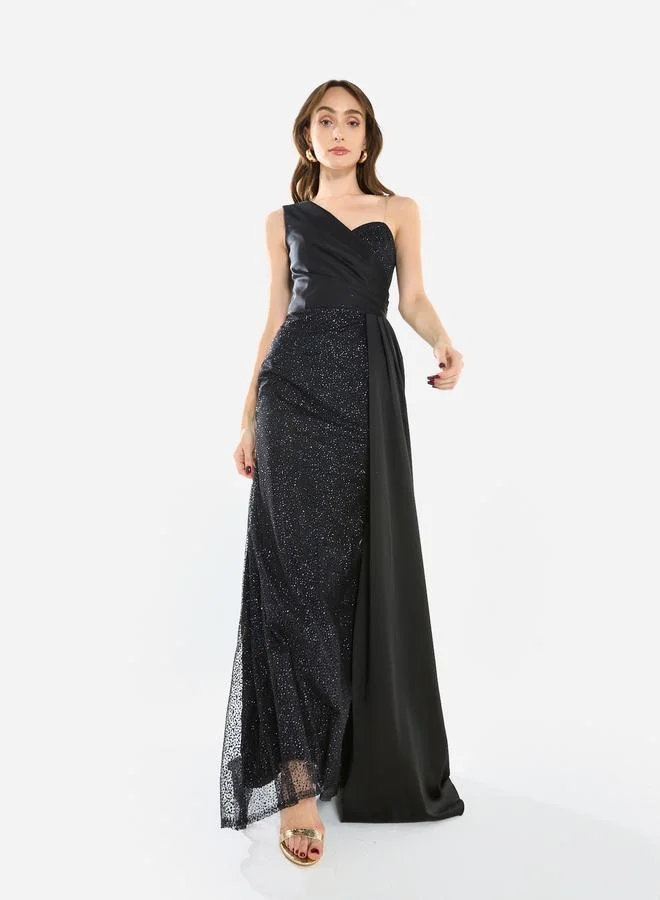 هاوس اوف مودا فستان طويل بكتف واحد وقماش بارز